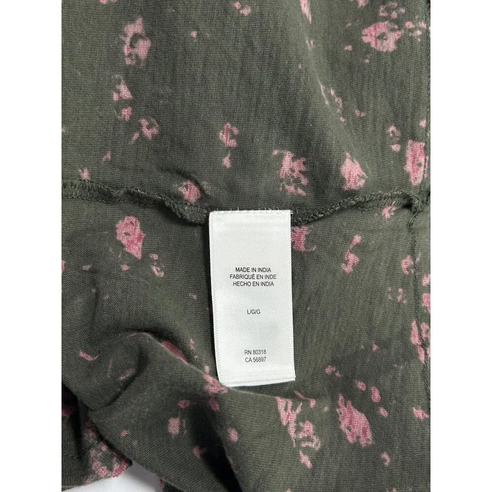 LUCKY BRAND Babydoll Top Sz L Black Pink Floral Textured Smock VNeck 100% Cotton - Picture 14 of 14